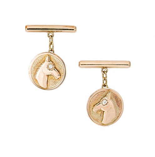 Lot 97 - A pair of handmade 9ct gold diamond set horse head cufflinks