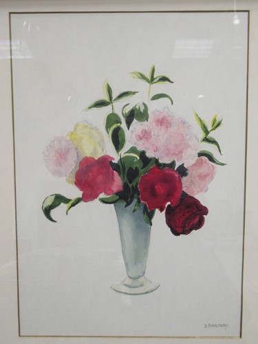 Lot 377 - D. Ponsonby, Flowers in a vase, watercolour,...