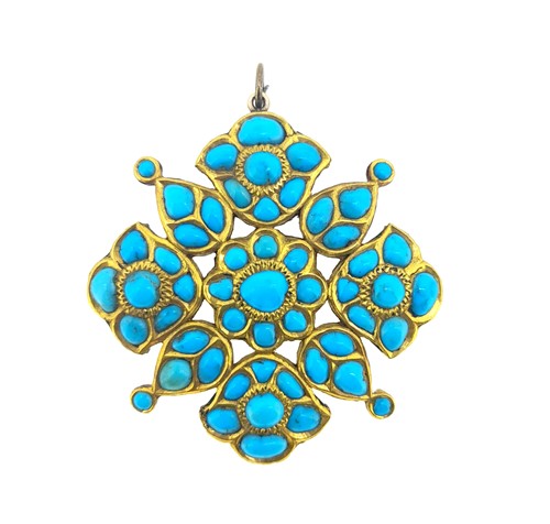 Lot 82 - An early 20th century Indian turquoise and enamel pendant