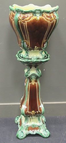 Lot 57 - A Majolica jardiniere and pedestal 102cm high