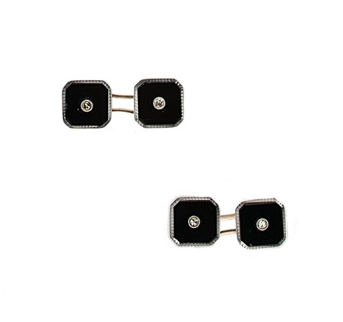 Lot 33 - A pair of onyx and diamond cufflinks