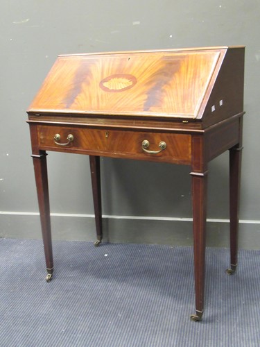 Lot 477 - An Edwardian mahogany shell inlaid bureau with...