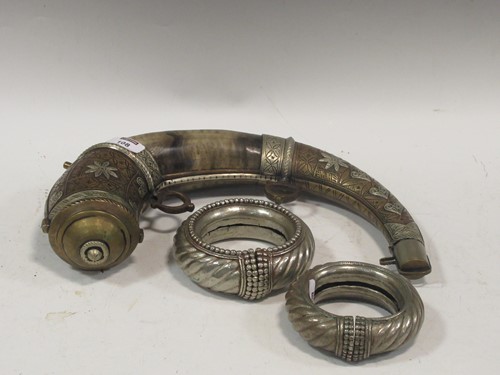 Lot 108 - Two indian bangles and a North African flask