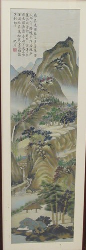 Lot 393 - A large pair of Chinese pictures of landscapes...