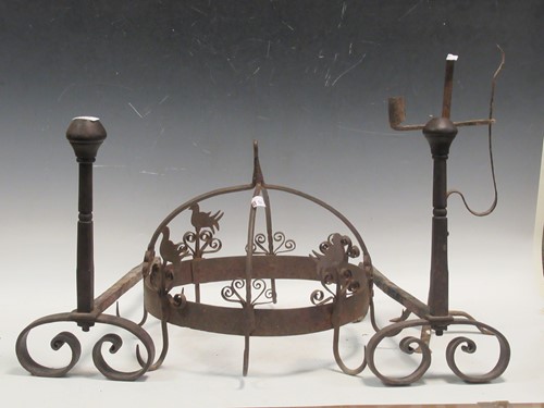 Lot 157 - An iron kitchen hanging meat hooks with bird...
