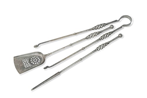 Lot 441 - A set of steel and iron fire irons