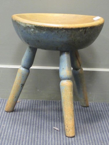 Lot 484 - A blue painted three legged milking stool