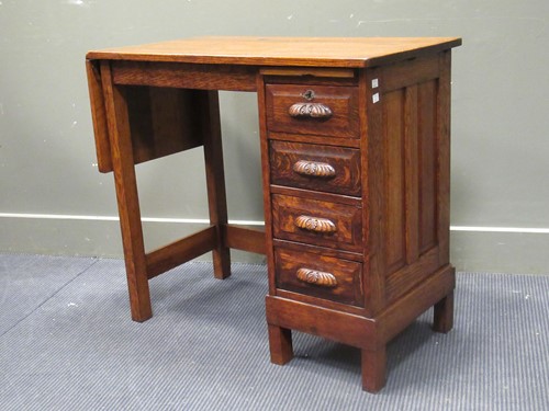 Lot 467 - Circa 1910 a single pedestal panelled oak...