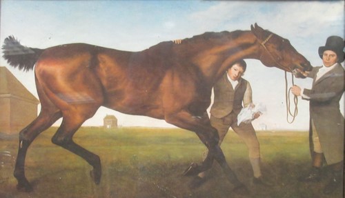 Lot 284 - Print of a racing horse with groom and rider,...