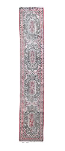 Lot 594 - A very long silk runner, possibly Qum