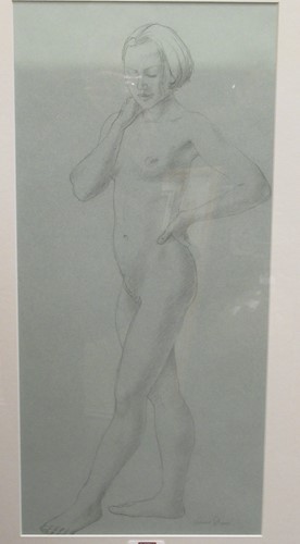 Lot 268 - A female nude study in pencil on blue paper by Richard Sell