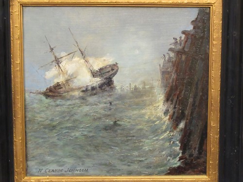 Lot 339 - W Claude Johnson, Shipping in rough seas,...
