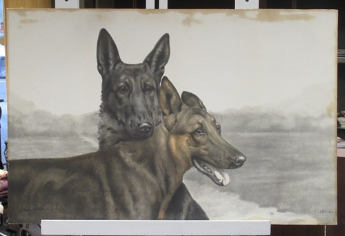Lot 282 - An early 20th century lithograph of two German Shepherd dogs