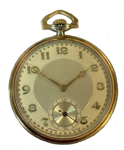 Lot 261 - Unsigned - An 18ct  two colour gold open faced pocket watch and accompanying Albertina