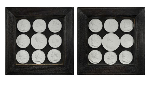 Lot 469 - A pair of framed grand tour plaster roundel groups