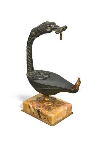 Lot 447 - A grand tour bronze pocket watch holder,  19th century