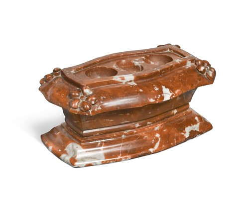 Lot 263 - A grand tour rosso marble ink stand, 19th century