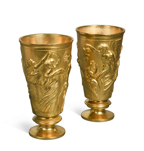 Lot 395 - A pair of gilt metal beakers, late 19th century