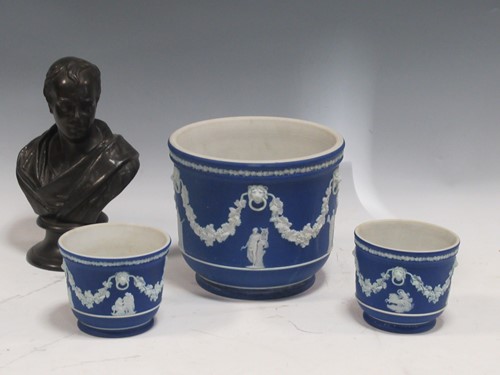 Lot 15 - A Wedgwood blue jasperware jardiniere and a...