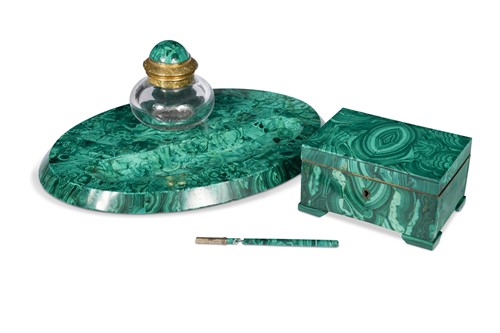 Lot 354 - A Russian malachite mounted desk set, 19th century