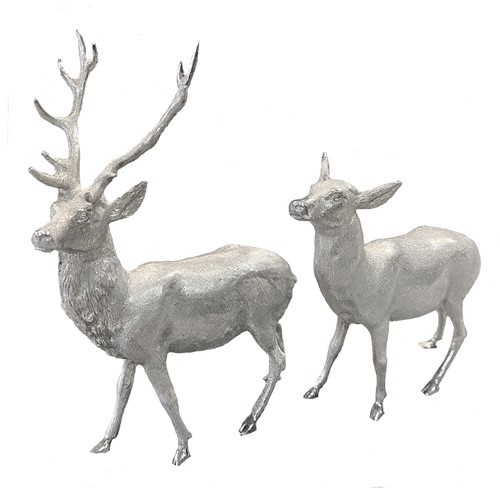 Lot 379 - A 20th century cast silver model of a stag and a hind