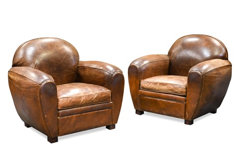 Lot 150 - A pair of Art Deco style leather club armchairs