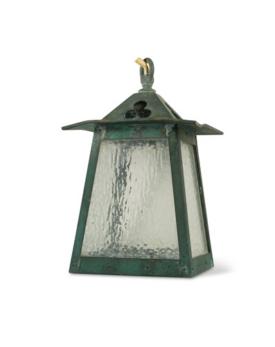 Lot 125 - An Arts & Crafts green patinated hall lantern