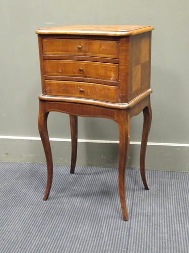 Lot 569 - Inlaid walnut small 3 drawer concave front...