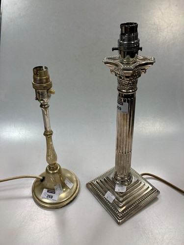 Lot 269 - A silver plated column lamp and one other...