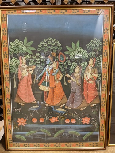 Lot 435 - Large decorative Asian gouache scene depicting...