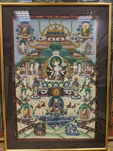 Lot 436 - Tibetan thangka, gouache on fabric, 74 x 50cm;...