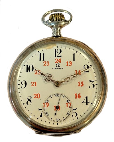 Lot 244 - Omega - A Swiss silver open faced pocket watch