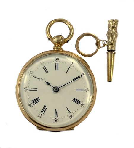 Lot 270 - Unsigned - A Swiss 18ct gold open faced pendant watch - the case marked 'Patek Phillippe & Co'