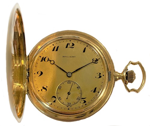 Lot 277 - Movado - A Swiss 14ct gold full hunter dress pocket watch