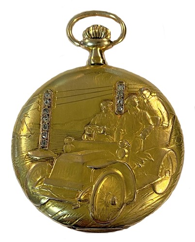 Lot 285 - Juvenia - A Swiss 14ct gold diamond set full hunter pocket watch