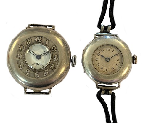Lot 249 - Unsigned - two World War 1 period silver wristwatches