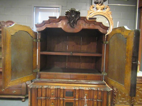 Lot 349 - A miniature Dutch walnut and floral marquetry cabinet on chest, 19th century