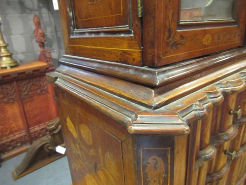 Lot 349 - A miniature Dutch walnut and floral marquetry cabinet on chest, 19th century