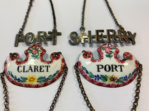 Lot 223 - Two 19th Century enamel bottle tickets 'Claret'...