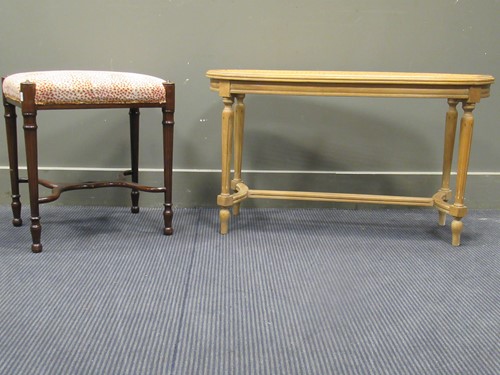 Lot 645 - A mahogany frame stool with turned legs and...