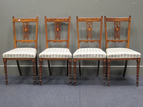 Lot 609 - A set of four inlaid Edwardian side chairs...