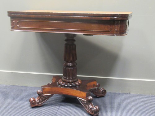 Lot 597 - A William IV rosewood card table, foldover top...