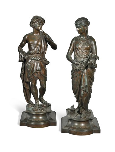 Lot 451 - A pair of French bronze figures of Harvesters, 19th century