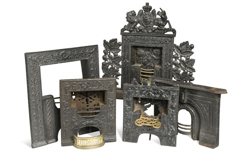 Lot 440 - A group of five miniature cast iron and brass fireplaces, 18th and 19th century