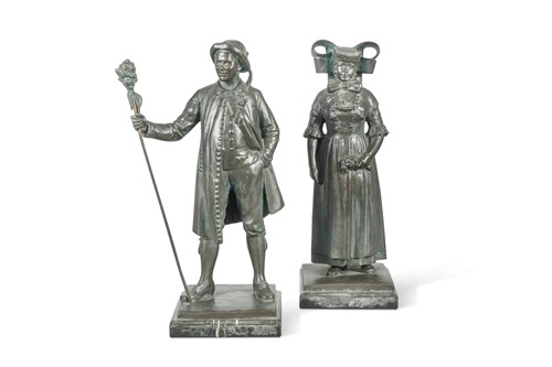 Lot 496 - Arnold Künne (German 1866-1942), a pair of bronze Wedding figures, late 19th century