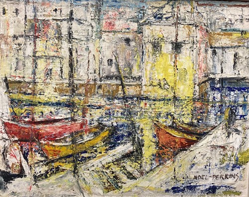 Lot 423 - P Noel Perkins, modernist abstract harbour...