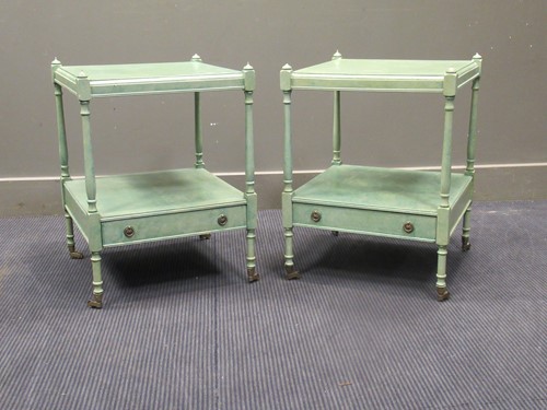 Lot 625 - A pair of 20th century green painted bedside...