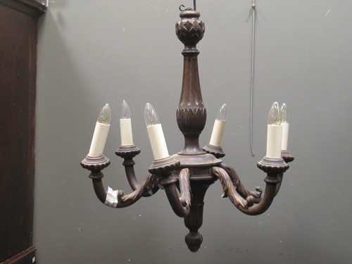 Lot 467 - A carved wood six branch chandalier approx...