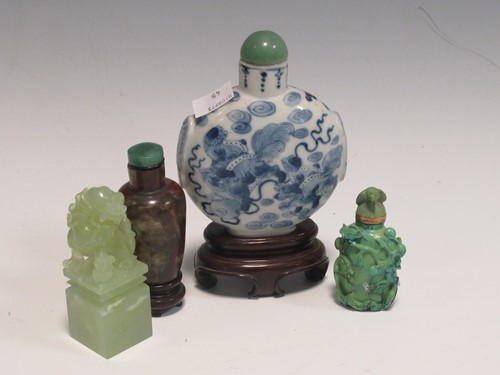 Lot 164 - A large blue and white Chinese scent bottle,...