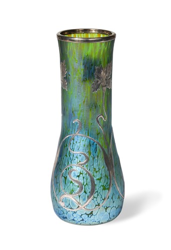 Lot 2 - Attributed to Loetz, a silver overlay glass vase